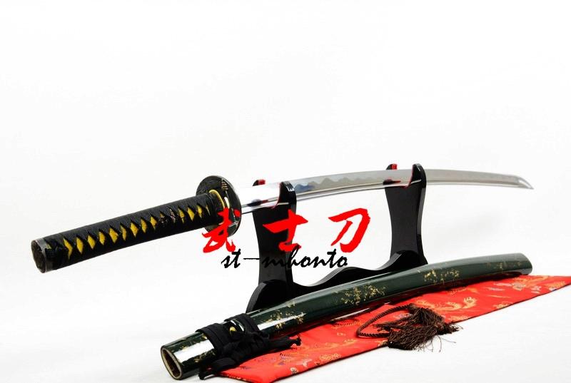 Handmade Green Japanese Battle Ready 9260 Spring Steel Katana Warrior Tsuba Full Tang Balde Samurai Sword