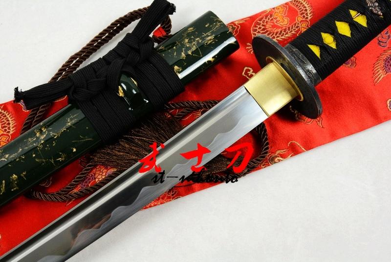 Handmade Green Japanese Battle Ready 9260 Spring Steel Katana Warrior Tsuba Full Tang Balde Samurai Sword