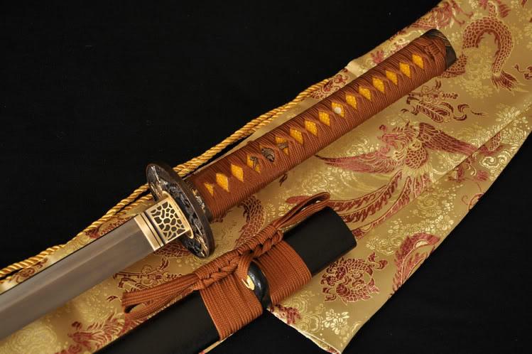 Hand Forged Japanese Samurai Sword Katana Folded Steel Blade Pine Crane Tsuba