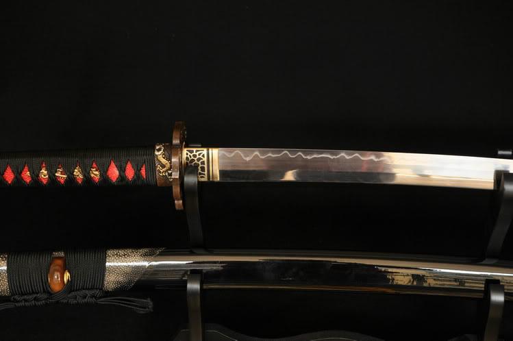 Japanese Samurai Dragon Sword Katana Clay Tempered Blade Ray Skin Wrapped Saya