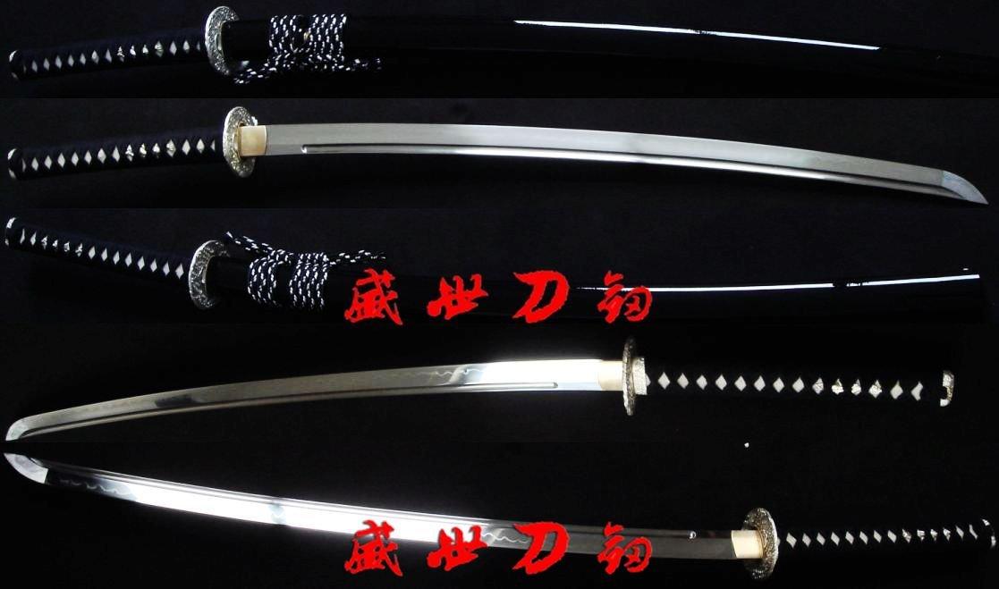 Claytempered1095steel Blade Japanese Katana Silver Wave Tsuba Battle Ready Sword